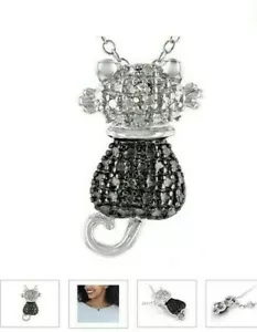 COLLANA GATTO BIANCO E NERO DIAMANTE MINATO A TERRA ACCENTO RODIO/STERLING NUOVA IN SCATOLA - Foto 1 di 5