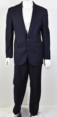 Traje De Colección EVAN-PICONE Azul Marino Franela de Lana a Rayas Hecho en Unión EE. UU. 42L x 31W Foto 1 de 4