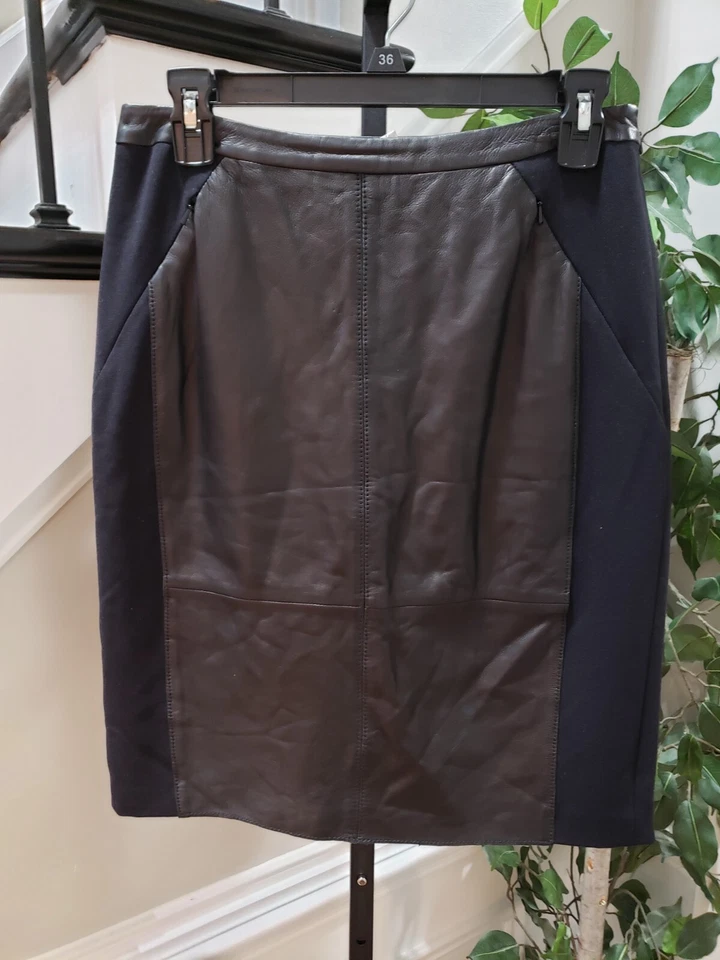 Halogen Women's Black Solid 100% Leather Casual Panel Pencil Skirt Size 6 Petite - Image 1 of 4