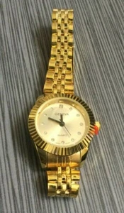 Geneva Women's Watch Round Gold Dial Crystal Hours on Gold Linked Band New Style - Picture 1 of 2