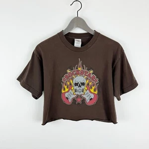 707 Youth Retail Large Brown Rockstar Short Sleeve Graphic Print Crop T-Shirt - Picture 1 of 16