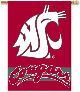 NCAA Washington State University Cougars 2-SIDED 28" X 40" BANNER w/Pole Sleeve - Picture 1 of 3