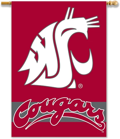 NCAA Washington State University Cougars 2-SIDED 28" X 40" BANNER w/Pole Sleeve Cover