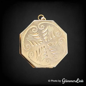 VTG Art Deco Style Octagon Double Sided Etched Design Gold Tone Locket Pendant - Picture 1 of 7