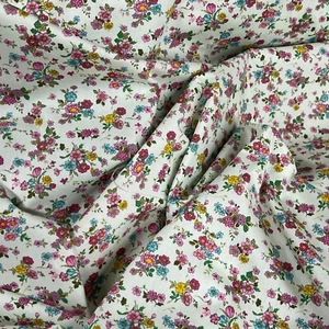 Small Colourful Flowers 100% Cotton Rose & Hubble Fabric Dress 45" MINT GREEN - Picture 1 of 7