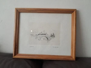 Gerahmte Zeichnung Steinbrücke Michael Cooper 1980 gerahmte Zeichnung Skizze Druck? - Bild 1 von 7