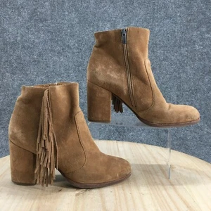Via Spiga Boots Womens 10 M Niurka Fringe Ankle Booties Brown Suede Heeled Zip - Picture 1 of 20