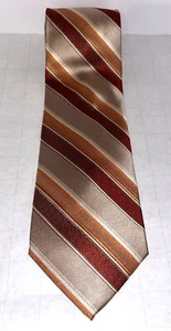 BURMA BIBAS - Khaki Brown Orange Tread Stripe 100% Silk Jacquard Repp Necktie - Picture 1 of 3