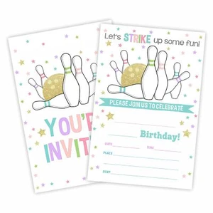 20 PCS Bowling Birthday Invitations Strike Up Party Cards with Envelopes - Picture 1 of 5