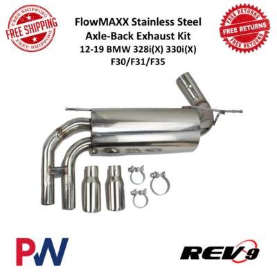REV9 FlowMAXX Stainless Steel Axle-Back Exhaust Kit For 2012-19 BMW 328i / 330i - Image 1 of 4