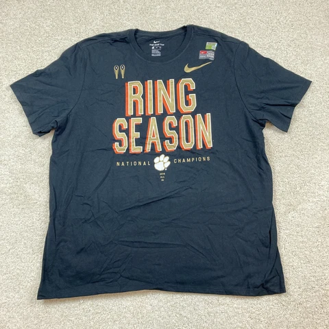 Nike Clemson Tigers Mens 2XL Shirt 2018 National Champions Ring Season Black Cover