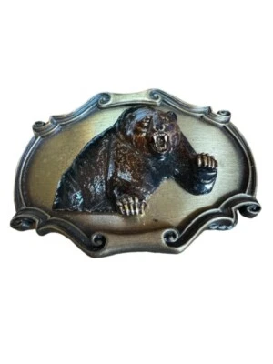 De colección 1978 RainTree Growling Bear marrón 3D latón hebilla de cinturón Foto 1 de 4