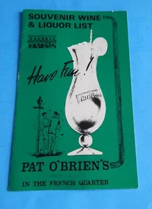 Vintage Pat O’Brien’s French Quarter New Orleans Souvenir Wine & Liquor List - Picture 1 of 5