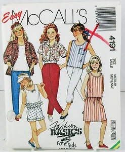 McCalls 4191 Patrón de Costura Niñas Estilo Años 90 Prenda para el torso Camisa Pantalones Cortos Armario Med - Imagen 1 de 3