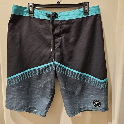 O'Neill Mens Board Shorts 34 x 10 Pocket Drawstring Black Green pattern - Image 1 of 4