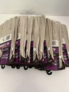 9 Pair Pack, Cowhide Grain Leather Drivers, Work Safety Gloves (PPE) Size L - Picture 1 of 3