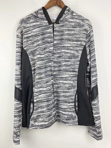 LA + Image plus Sz 3X Women’s Black White Full Zip Hooded Activewear Jacket NWT - Picture 1 of 6