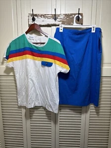 Vintage Xtrovert Set Shirt und Rock 80’s Größe 12 Regenbogen bunte Farben - Bild 1 von 12