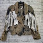Vintage Rock Creek Trading Co Acid Wash Denim & Leather Fringe Western Jacket