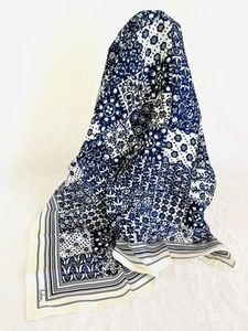 Vintage Silk Scarf Blue & White Floral by Echo 26" - Picture 1 of 9
