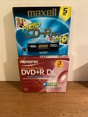 Lot - 5 Pack CD ROM Maxell, 3 Pack Memorex 2.4x 8.5 GB Double Layer DVD+R DL NEW - Image 1 of 4