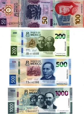 2025 Mexico 50 to 1000 Pesos P138 to P142 UNC Banknote Commemorative  Full set - Image 1 of 4