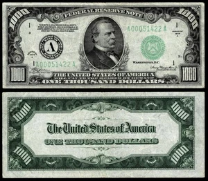 1934-A $1000 FEDERAL RESERVE NOTE BOSTON,MA ~VERY FINE+ - Picture 1 of 1