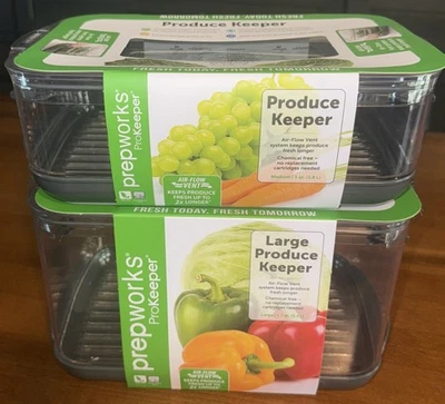 Prokeeper Fresh Produce Keeper Set 2 Pc NIB Air-Flow Vent BPA Free Large &Medium - Image 1 of 4