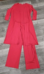 Womens Plus 2XL Knit Set Long Sleeve Midi Tunic Top Flowy Pants Red Elastic - Picture 1 of 16