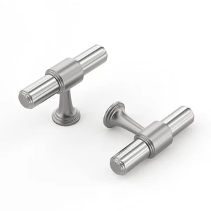 10 Stück Gebürstetes Nickel Schrankknöpfe, T-Bar Schubladengriffe, Einloch Zink & A... - Bild 1 von 8