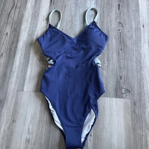 Victoria’s Secret Pink Blue One Piece Swimsuit With String Cutouts Size XS - Picture 1 of 11