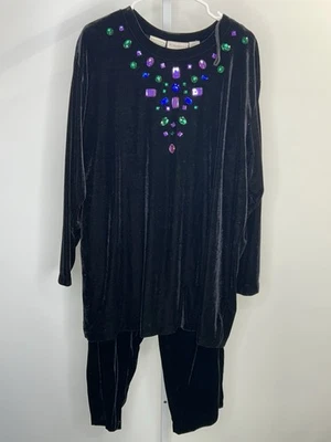 Conjunto de blusa/pantalones para mujer Elisabeth Co-Ord de terciopelo negro con cuentas, talla 2. 2C Foto 1 de 4