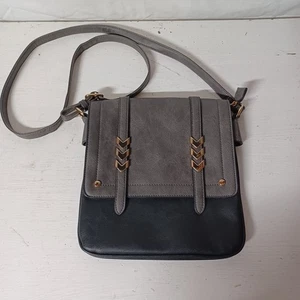 Neu Alyssa schwarz und grau Klappe vorne Crossbody Handtasche Doppelfach Handtasche - Bild 1 von 11