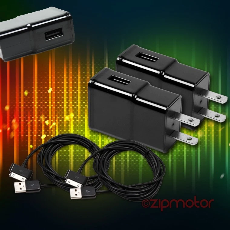 2X 2A TRAVEL ADAPTER+6FT 30PIN USB CABLE WALL CHARGER BLACK IPHONE IPAD 2 3 IPOD - Image 1 of 1