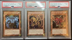 Yu-Gi-Oh! Obelisk Winged Dragon of Ra Slifer Premium Gold PGLD 1st PSA 9 Set - Picture 1 of 4