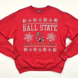BALL STATE UNIVERSITY CHAMPION CHRISTMAS SWEATER M ECO FLEECE CARDINALS - Picture 1 of 7