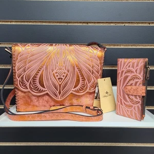 Patricia Nash Tooled Leather Burnt Coral Bag Handtasche mit Geldbörse Western Neu Selten! - Bild 1 von 24