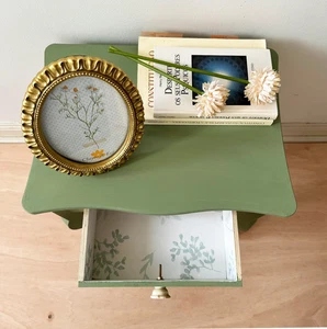 Olive green restored bedside table - Picture 1 of 10