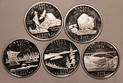 (5) 90% Silver Proof 2005-S Statehood Quarters - #7707Q - States in Description - Image 1 of 4