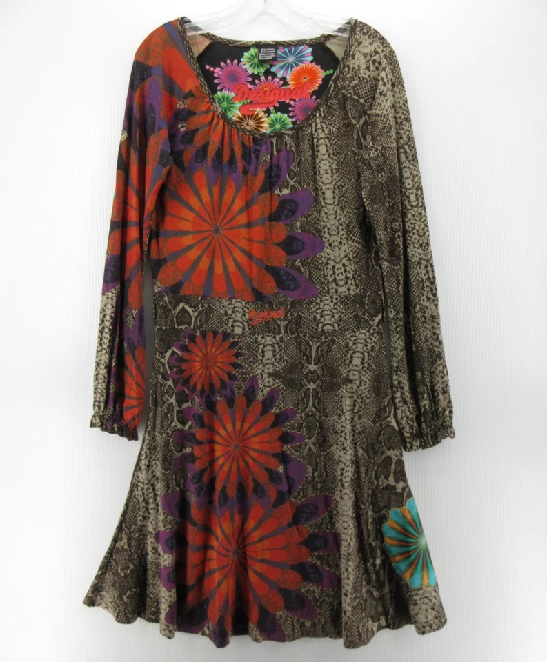 Vestido Desigual Mujer XL Marrón Línea A Piel de Serpiente Floral Pullover Artístico Colorido Foto 1 de 4