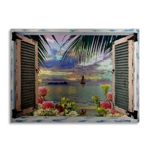 Trademark Fine Art ' Tropical Window ' Brushed Aluminum by Leo Kelly 16x22 - Picture 1 of 4