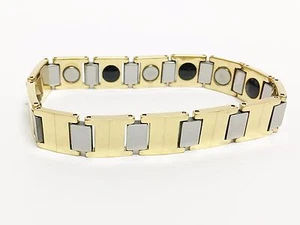 NEW GOLD+GUNMETAL TUNGSTEN CARBIDE GERMANIUM ENERGY MAGNETIC LINK MEN'S BRACELET - Picture 1 of 8