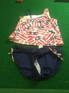 Pair Of 2 Swimsuits 2 PIECE Ea. American Flag  size XL 14/16 Plus or M 7/8+ NWT - Picture 1 of 2