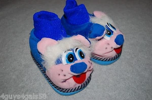 Toddler Girls PLUSH ANIMAL HEAD SLIPPERS Rubber Soles BLUE TOP Pink Face SIZE 6 - Picture 1 of 1
