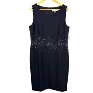 Kasper NEW Black Silver Studded Sheath Dress Size 14 Midi Cocktail Party Evening - Picture 1 of 10