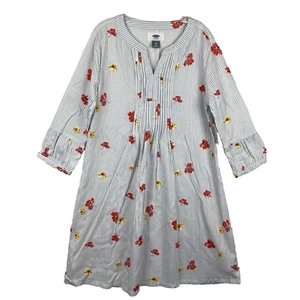Old Navy Blue & White Stripe Floral Dress Girl's M (8) Pintuck Soft Rayon NEW - Picture 1 of 7