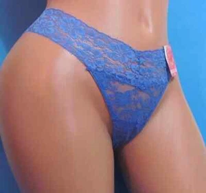 B18 CANDIES Blue Lace Nylon Sexy Thong Sissy Bikini Panties S - Picture 1 of 2