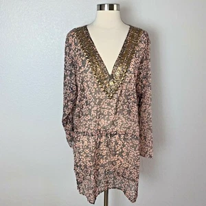 Advance Apparels Women's Beaded Sequins V-Neck Tunic Beach Cover Up O/S NWT - Picture 1 of 6