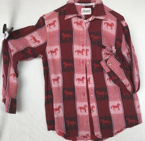 COWGIRL HARDWARE Buffalo Plaid Red Black Running Horses Small  Western Shirt - Picture 1 of 8