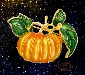 New Pumpkin Stem Orange Enamel Halloween Gothic Brooch Pin - Picture 1 of 8
